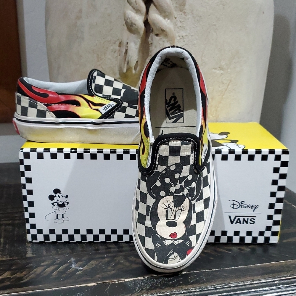 Disney Vans Mickey Minnie Mouse Checkerboard Slip-On Sneakers Playground Recess
